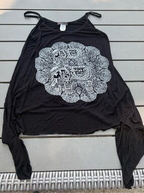 Vintage Y2K Joyce Leslie Black Asymmetrical Elephant Bling Design Tank Top Sz S.